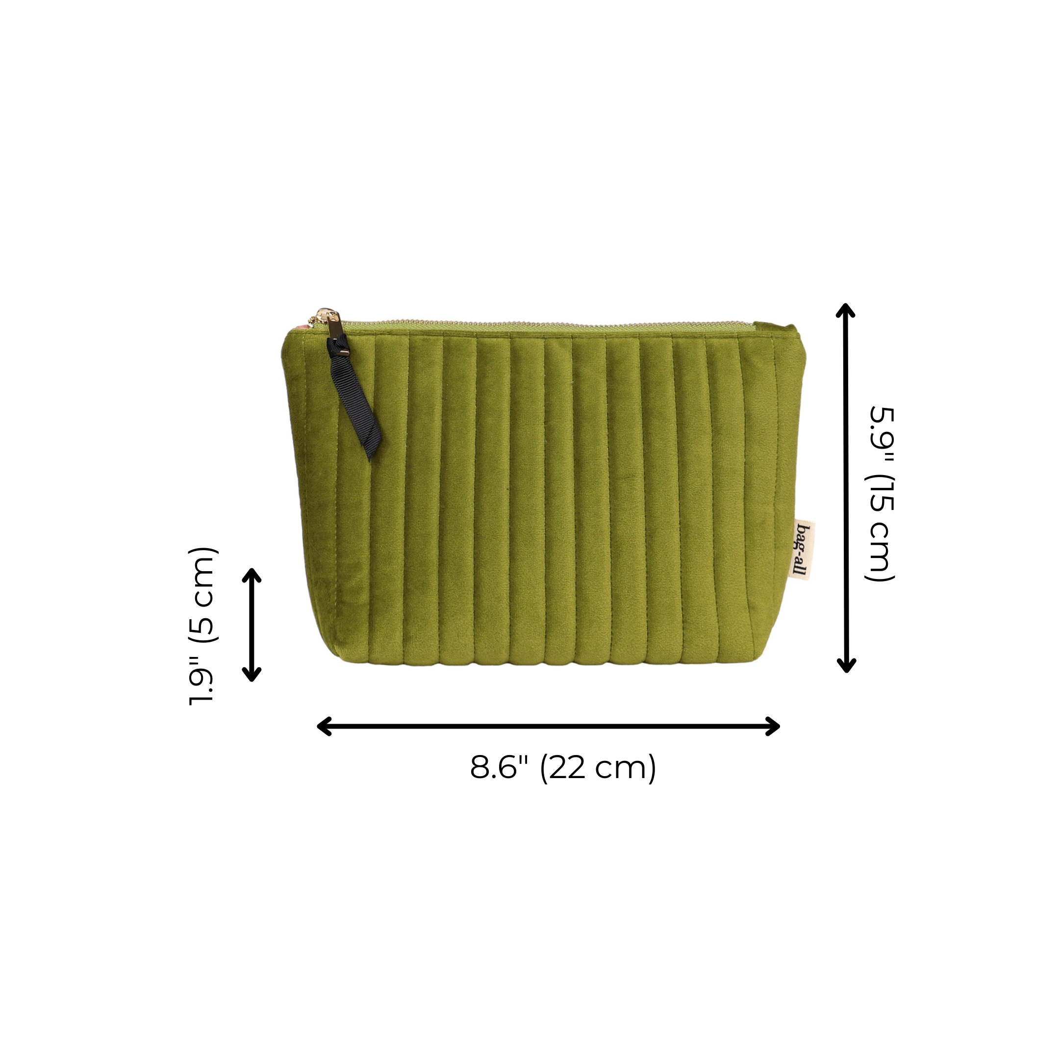 My Makeup Pouch, Coated Lining, Quilted Green Velvet