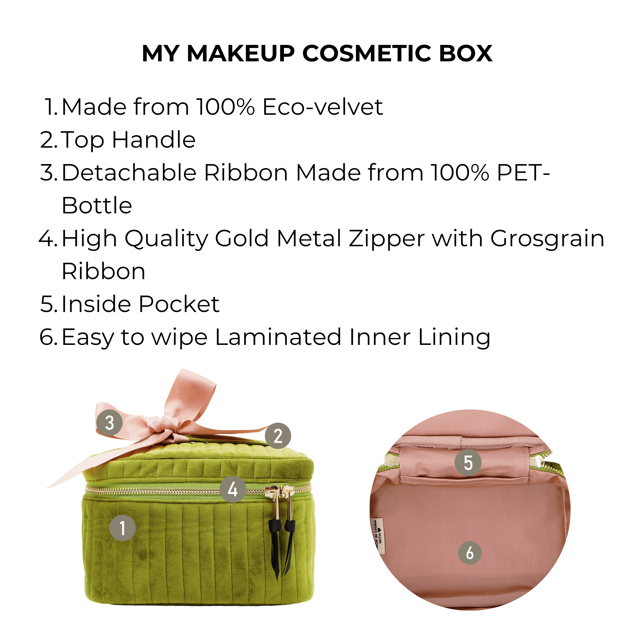 My Makeup Cosmetic Box, Quilted Green Velvet